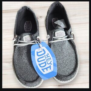 HEY DUDE Girl's Wendy Youth Metallic Sparkle Slip-On Shoes Charcoal Gray Size 3